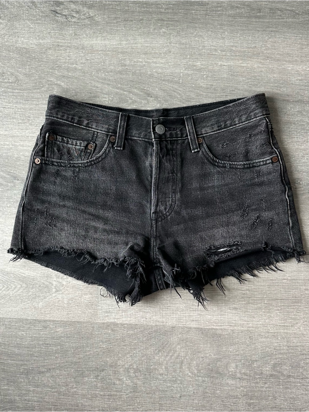 Levi's Premium 501 Original Cutoff Denim Shorts - Washed Black W26